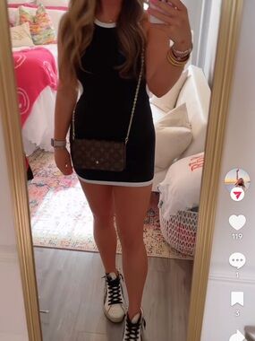 Black Ringer Tank Mini Dress with White Trim